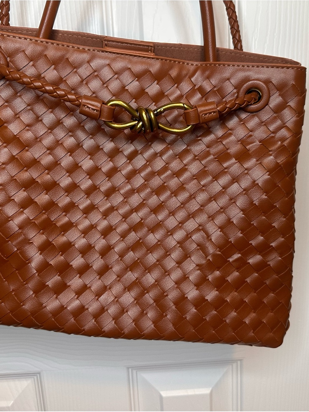 Woven Leather Tote Bag in Brown - Picture 2 of 6